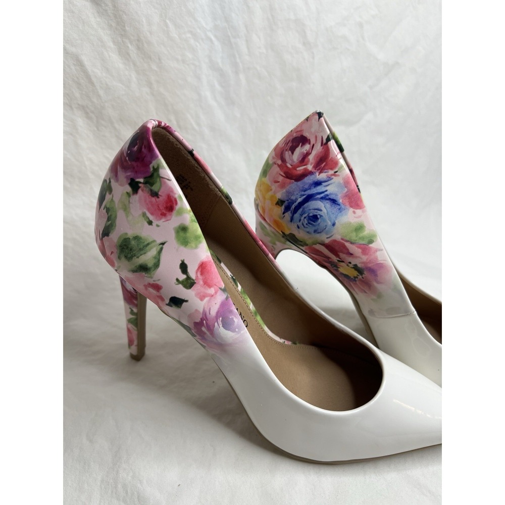 Christian Siriano Payless Floral Patent Pumps White Pointed Toe Stiletto Heel Wo - Picture 2 of 12